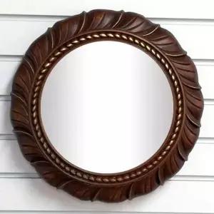 원형 인테리어 벽 장식 거울 35cm 브라운톤 우드 프레임 한국산