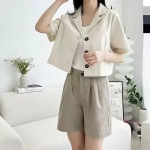 여자 반밴딩 반바지 여성 코튼 베이직 핀턱 치노ghi414