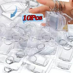 1/10pcs 투명 사진 프레임 키 체인 Tassels 스냅인 사용자 정의 삽입 아크릴 빈 열쇠 고리 지우기 그림