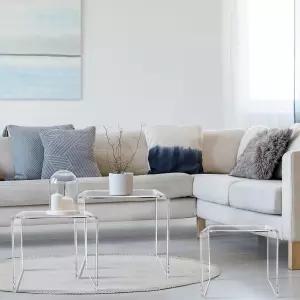 Barydat 3개의 네스팅 테이블 세트 투명 아크릴 사이드 모던 커피 클리어 책상 둥근 모서리 직사각형 침대