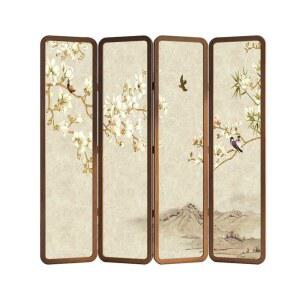 동양화 자수병풍 책가도 우드 4칸 파티션 매장 180cm