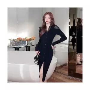 와칸다 여성 여친 원피스 레이스 시스루 이너 니트 스커트 가을 트임 KKE3