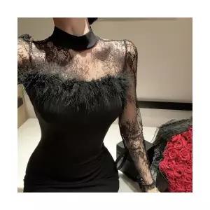 와칸다 여성 여친 원피스 레이스 키작 시스루 봄가을 힙색 스키니 이너 펜슬 스커트 KKE1