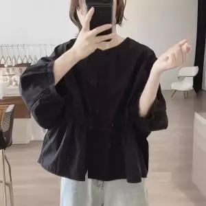 EAMT 여자 여름 셔츠 코튼 루즈핏 빅사이즈 슬림핏 미니멀한 라운드 칠부소매 상의 EUNG2