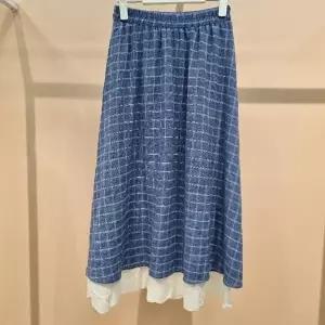 [셀러허브 1]라티움 HC34 허리전체밴딩 레이스배색A라인체크롱스커트  T2623sk03 (47961360)