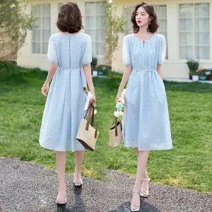 율랑팡 원피스 여친 여름 A라인 슬림핏 프렌치 중기장 도트 HO2