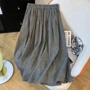 율랑팡 여친 치마 하계 빈티지 A라인 슬림핏 언밸런스 밴딩 체크 HO2