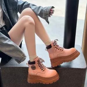 룽나루 여름 빈티지 여성 소프트 통기성 부츠 앵클 아웃도어 워커 통굽 등산화 대황 가죽 펀칭 워커힐 HO2