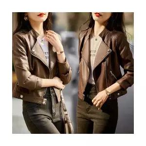 헐크 여성 여친 코트 가죽무스탕 가죽 봄 가을 숏커피색 빈티지 PU라이더 재킷 KKE1