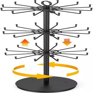 ORLESS 3단 회전 주얼리 디스플레이 스탠드 36 가 있는 열쇠고리 공급업체용 블랙 메탈 소매 홀더 목걸이