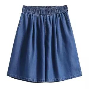 EAMT 여자 청반바지 면 여름 하이웨스트 어울려 캐주얼팬츠 와이드 5부 용 청바지 EUNG2