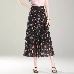 EAMT 여친 치마 롱 여름 케이크 쉬폰 얇은 A라인 언밸런스 EUNG2