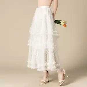 EAMT 스커트 롱 여성 망사 여름 케이크 A라인 볼륨 쉬폰 슬림핏 레이스 하이웨스트 EUNG2