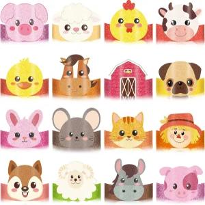 Yinder 48Pcs 파티 모자 동물 쥬라기 공룡 농장 머리띠 호의용 종이 왕관