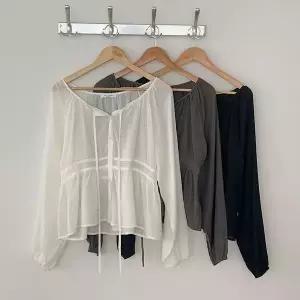 [하프클럽/옷자락]여성 빅사이즈 시스루 롱 타이 셔링 플레어 블라우스