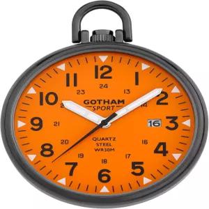 고담 남성 스포츠 시리즈 건메탈 스테인리스 스틸 아날로그 쿼츠 데이트 포켓 워치 GWC14109BO