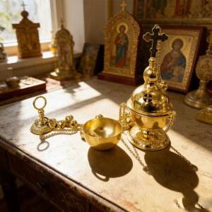 새로운 금도금된 가톨릭 걸이식 정교회용 제단 교회 향로 종교적 세트 예배 가정 선물