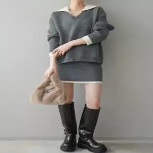[귈림] 2종SET) 카라 브이넥 니트+미니스커트 G5WSE025P)