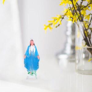 성모 마리아 동상 미니 종교 예복 조각상 축복받은 플라스틱 파란색 고요한 데스크탑 우아한