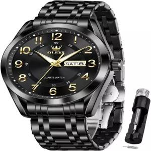 남성용 시계 비즈 라지 숫자 읽기 쉬운 쿼츠 스테인리스 스틸 방수 야광 데이트 캐주얼