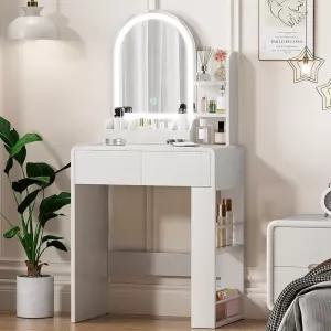 JanflyHome 베니티 거울과 조명이 있는 작은 데스크 측면 선반 수납 공간 침실의 컴팩트한 소녀 화장대