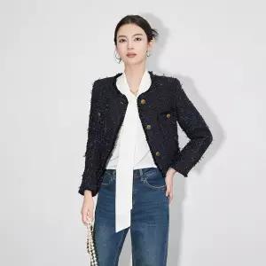 천진반여사친 하프 봄 데일리룩 코트 마들렌 시리즈 중빈티지 스몰카라 트위드 숏 남유 KUK1