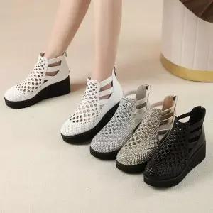 천진반빈티지 여성 샌들 컴포트 꼬임 화 신발 웨지 웨지힐 통굽 봄여름 펀칭 힐펌프스 데일리룩 밑단 KUK2