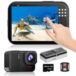 TIMNUT 4K60FPS 방수 액션 카메라 베어 메탈 수중 10M 64G SD 카드 포함 HD 48MP 터치스크린 스포츠 6축 안정화 헬멧 액세서리 8배 스노클링