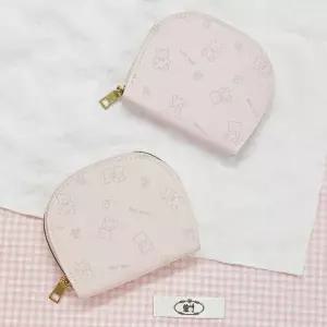 곰돌이 프린팅 반달형 아코디언 카드 명함 보관 지갑