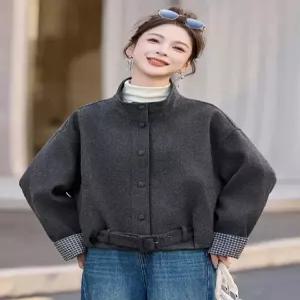 밴널스샵 여친 가을 캐주얼 코트 체크 라운드 싱글 HO3