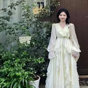 원피스 여친 추동 쉬폰 춘추 프렌치 롱스커트 프릴 공주 KS3