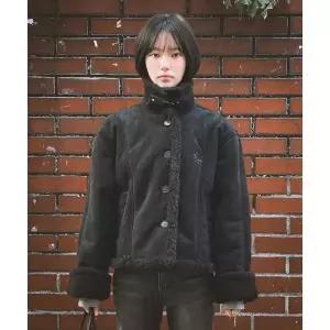 DAMISH 스텐다드 카라 스웨이드 무스탕_블랙