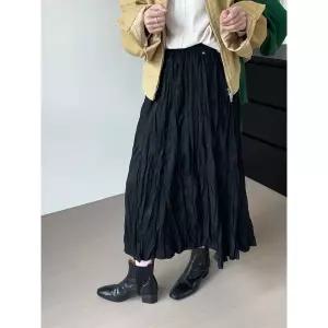포뇨 봄 빈티지 치마 스커트 여성 롱 앙고라 세무 주름 A라인 우산 OPH1