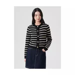 매장정품 8SECONDS 에잇세컨즈 스트라이프 버튼 카디건 블랙 35495AMQ45 1403657