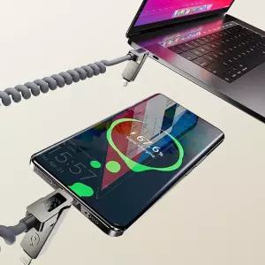 4in1 LED 스프링 충전 케이블 핸드폰 휴대폰 C타입 충전기 2m