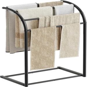 야티니 프리 스탠딩 타월 랙 욕실용 4단 담요 풀 스탠드 디스플레이 및 건조 모던 보관 정리함 블랙 CJ07BK