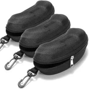 Yamrot 3개 지퍼 하드 선글라스 케이스 휴대용 여행용 안경 플라스틱 후크 포함