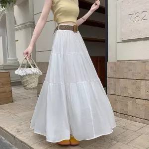 EAMT 빈티지 여름 스커트 여자 벨트 통기성 플리츠 슬림핏 면마 스커트에 롱스커트 EUNG2