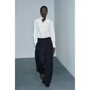 Zara 자라 ZW 컬렉션 와이드 레그 플리츠 주름 팬츠 - 다크 블루 9264/041/422