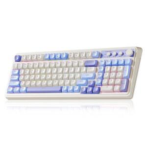 99 키 키보드, 트라이 모드 블루투스 / 2 4GHz USB-C 귀여운 크리미 게이밍 숫자 패드 RGB 백라이트, MAC PC 게이머용 미디어 노브 커스텀 기계적 느낌 컴퓨터 키보드 - 퍼플
