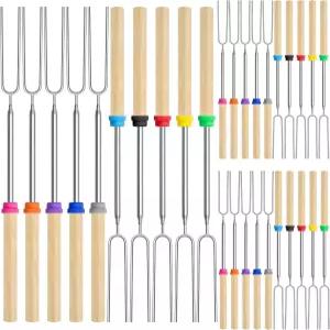 30팩 스모어 스틱 키트 32인치 불 구덩이용 마시멜로 로스팅 확장 가능한 핫도그 꼬치 캠핑 액세서리 포크