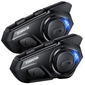 JESIMAIK 모터사이클 헬멧 블루투스 헤드셋, 10방향 2KM 통신 시스템, 멀티태스킹 오디오 인터콤, 마이크 & 40mm 스피커 2개 2팩