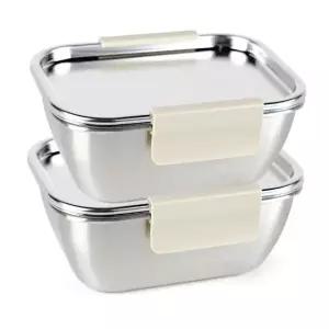 국산 올스텐 크림 스텐밀폐용기 직사각 4호 850ml 2P