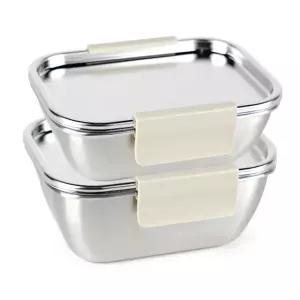 국산 올스텐 크림 스텐밀폐용기 직사각 3호 660ml+직사각 4호 850ml