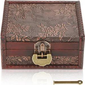 CYTGUUPER 빈티지 장식 나무 상자 자물쇠와 열쇠가 달린 보관함 보석 목걸이용 힌지 뚜껑이 있는 보물