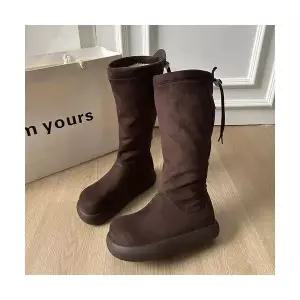 엘럽 여자 미들부츠 리얼 가죽 통굽 스노 부츠 롱 기모 워머 키높이 슬림 트렌드 원템5