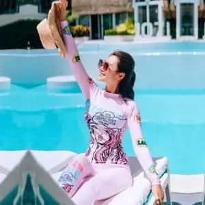 수피 여성용 여름 긴팔 스포츠 단정한 수영복 래쉬가드 바캉스룩 비치웨어 JEN2