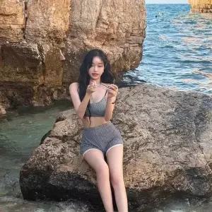 수피 여성 여름 하이웨스트 학생 바캉스룩 사각 슬림핏 바캉스 비치 수영복 비치웨어 JEN2