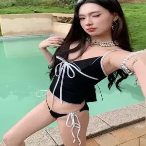 수피 여성 여름 짧은 수영복 바캉스룩 나시 분리 끈 쁘띠 배색 비치웨어 JEN2