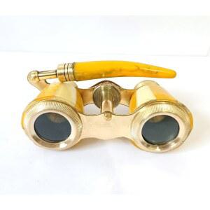 빈티지 오페라 안경 옐로우 핸들이 있는 골드 극장 쌍안경 접이식